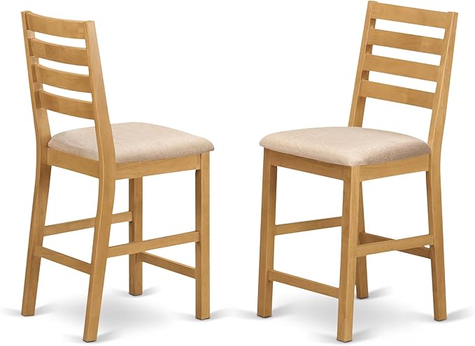 East West Furniture JACF5-OAK-C 5 Piece Counter Height Pub Set Includes a Round Dining Table with Pedestal and 4 Linen Fabric Upholstered Kitchen Chairs, 36x36 Inch, Oak