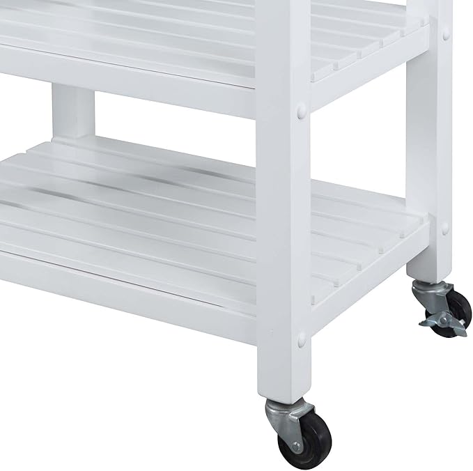 Convenience Concepts Ellaine 4 Tier Kitchen Cart with Drawer and Wine Rack, 24.75", White/Butcher Block