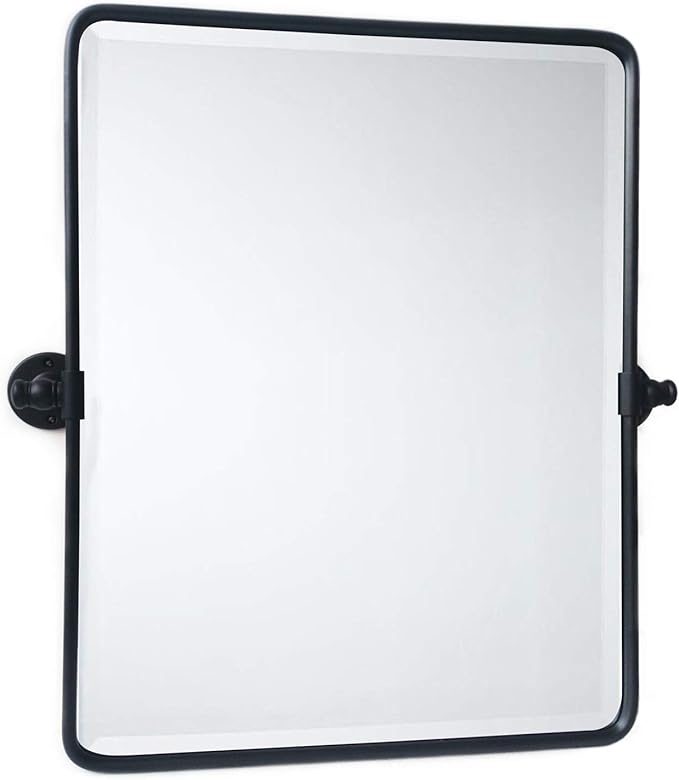 20 x 24 ‘’ Farmhouse Black Metal Framed Pivot Rectangle Bathroom Mirror Rounded Rectangluar Tilting Beveled Vanity Mirrors for Wall Décor