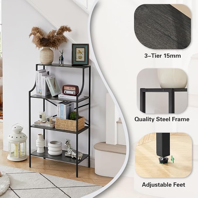 4 Tier Bookshelf, Entryway Standing Shelf Units with Storage, Small Bookcases with Open Shelves, Home Storage Shelving for Bedroom, Study, Living Room, Wood Grey