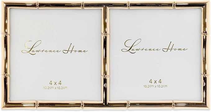 Lawrence Frames 4x4 Double Gold Metal Picture Frame with Bamboo Design