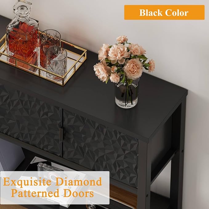 FATORRI Console Sofa Table, Entryway Table with Storage, Modern Foyer Tables with Doors for Hallway Dining Living Room (47.24 Inch Wide, Black)