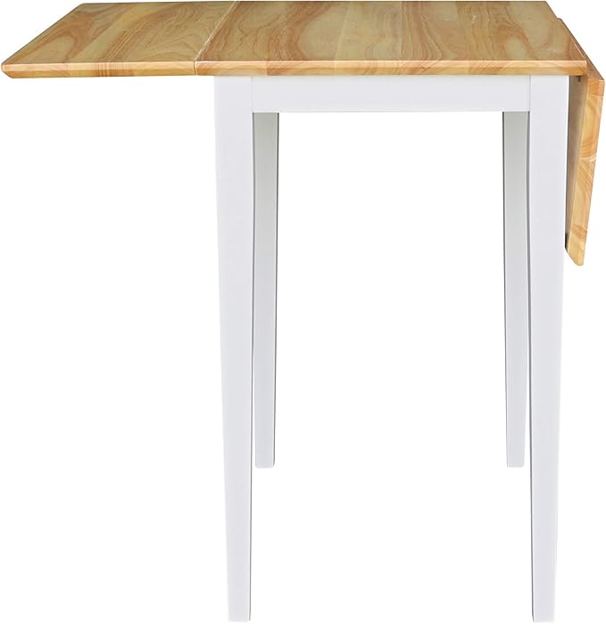 IC International Concepts, Solid Wood Small Drop Leaf Dining Table, Solid Real Wood, Sturdy Parawood, White/Natural