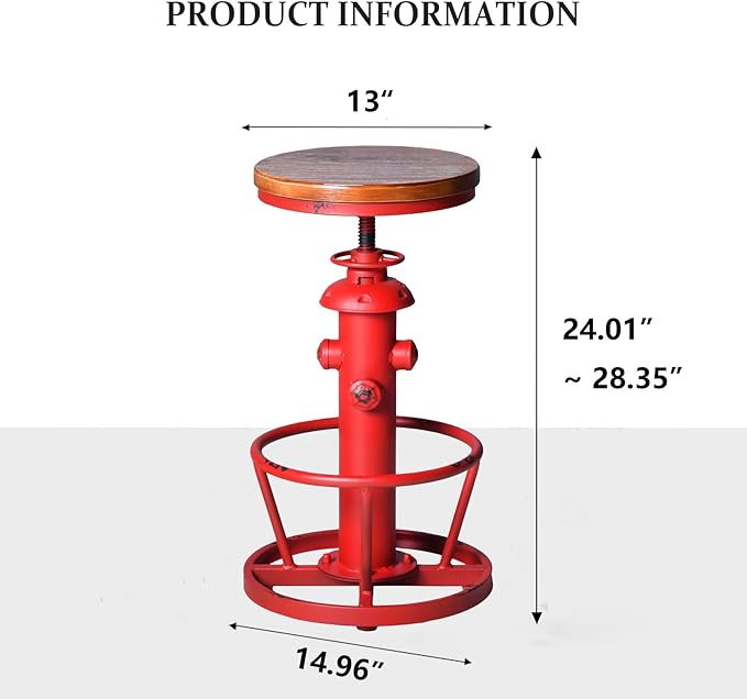 Topower Antique Industrial Round Bottom Adjustable Height Cafe Coffee Retro Vintage Stylish Water Pipe Design Pub Kitchen Bar Stool Antique Red