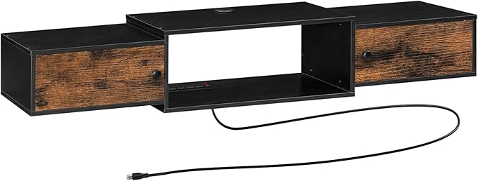 HOOBRO 55" Floating TV Stand with Power Outlet, Modern Wall Mounted Media Console Shelf Cabinet for Under TV Storage, Entertainment Center, Living Room, Bedroom, Rustic Brown and Black BF11DS01
