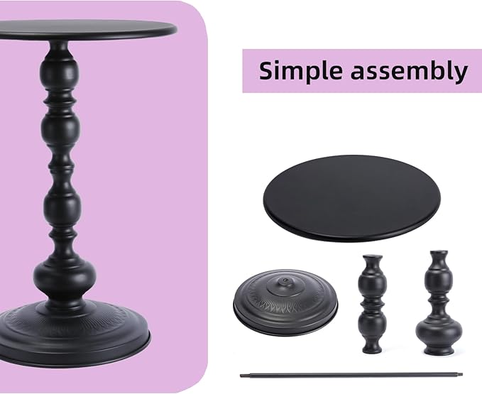 Benkyo Black Round End Side Table Modern Metal Pedestal Spindle Side Tables for Living Room Bedroom，Black