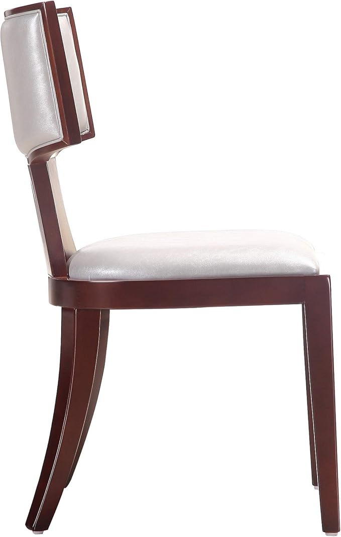 Manhattan Comfort Pulitzer Faux Leather Dining Chairs Set of 2, Solid Beech Wood with Walnut Finish, Iconic Greek Design, Fully Assembled Accent Kitchen Furniture, Silver