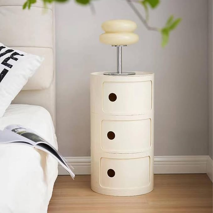 Round Nightstand with 3 Drawers, Modern Style Side Table, Multifunctional End Table Storage Cabinet for Living Room, Bedroom, Bathroom (White)
