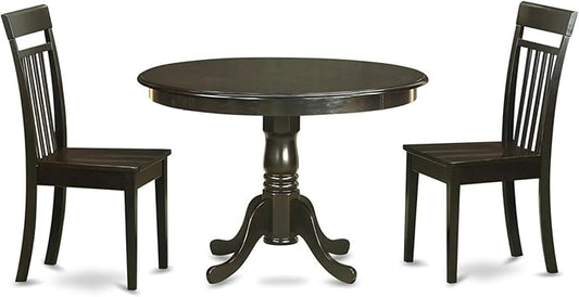 East West Furniture HLCA3-CAP-W 3 Piece Dining Set Contains a Round Dining Room Table with Pedestal and 2 Kitchen Chairs, 42x42 Inch, Cappuccino
