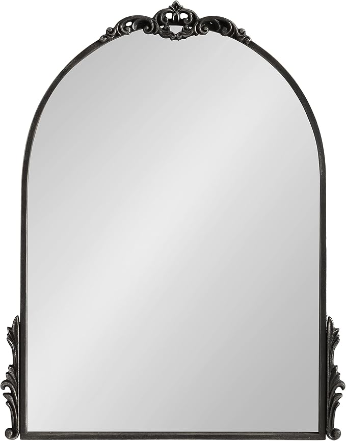 Kate and Laurel Myrcelle Traditional Arched Mirror; 21 x 26; Antique Black; Decorative Arch Vintage Mirror with Ornate Garland Detailing Along The Crown and Edges of The Frame