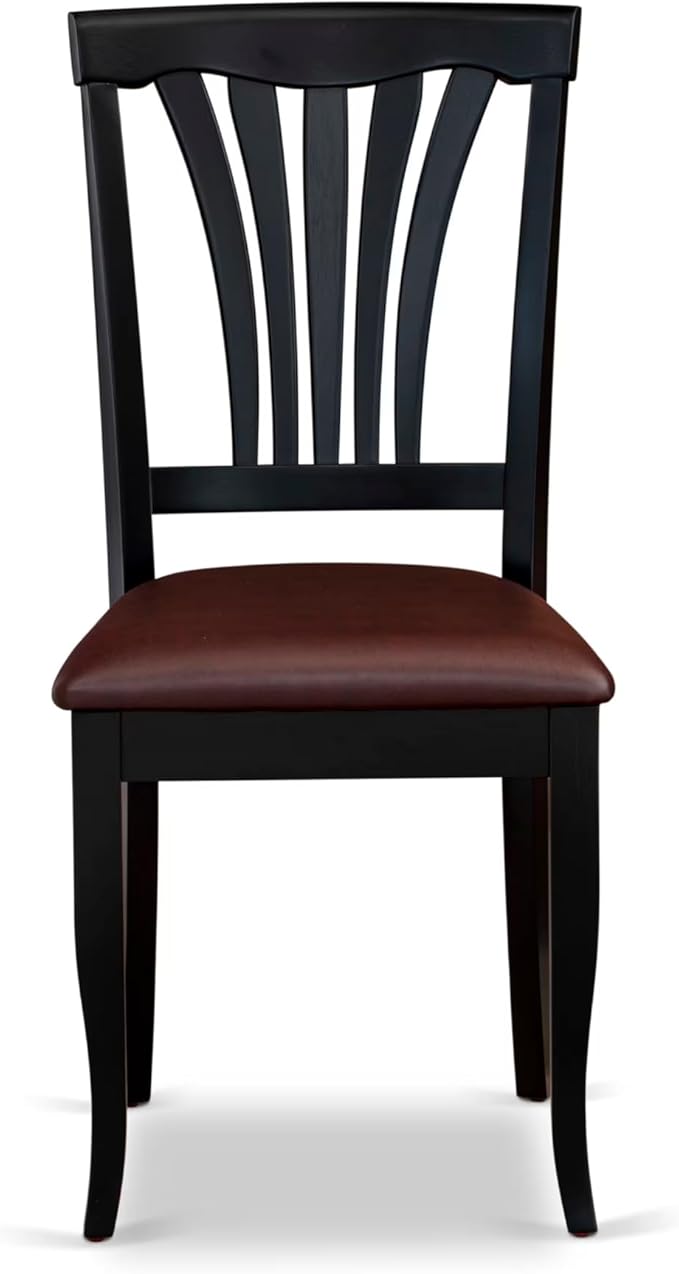 East West Furniture ANAV3-BLK-LC 3 Piece Dining Room Furniture Set Contains a Round Kitchen Table with Pedestal and 2 Faux Leather Upholstered Dining Chairs, 36x36 Inch, Black & Cherry