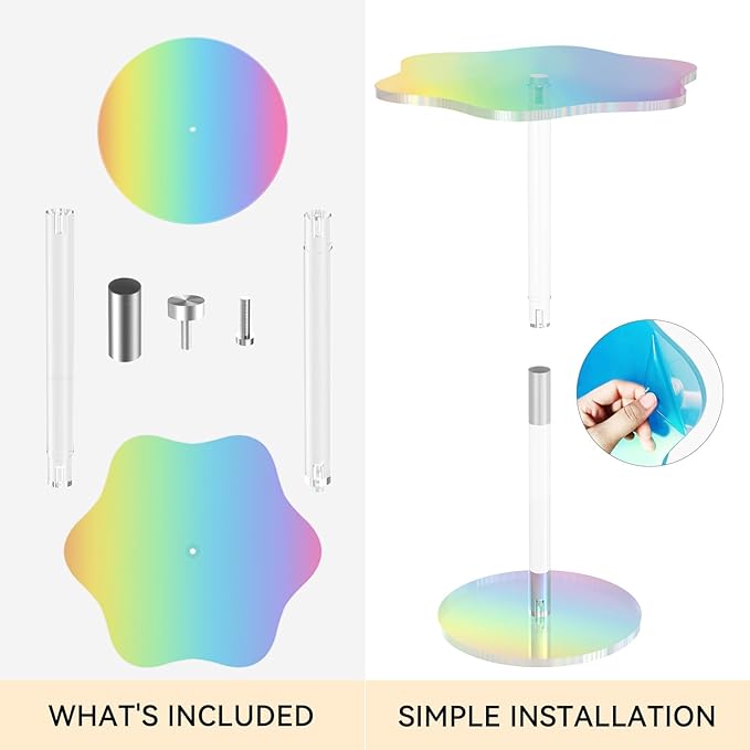 Clear Side Table Rainbow Small Acrylic End Tables 13.8 * 11.6 H: 21.3 Inch Modern Flower-Like Shape Drink Table for Small Spaces Sturdy Easy Assembly for Living Room Balcony Garden Office (1 Pack)