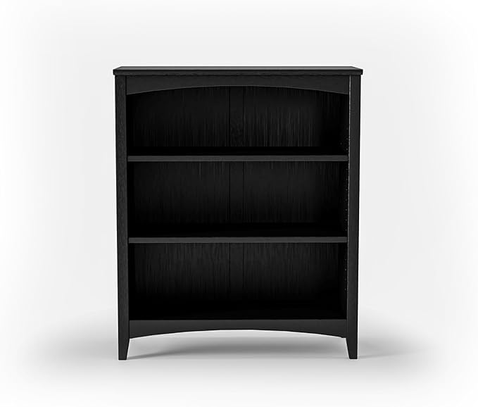 Camaflexi Shaker Style 3 Shelf Bookcase/Solid Wood / 36" High/Adjustable Shelving/Closed Back/Display Bookshelf for Living Room, Bedroom, Home and Office, Black
