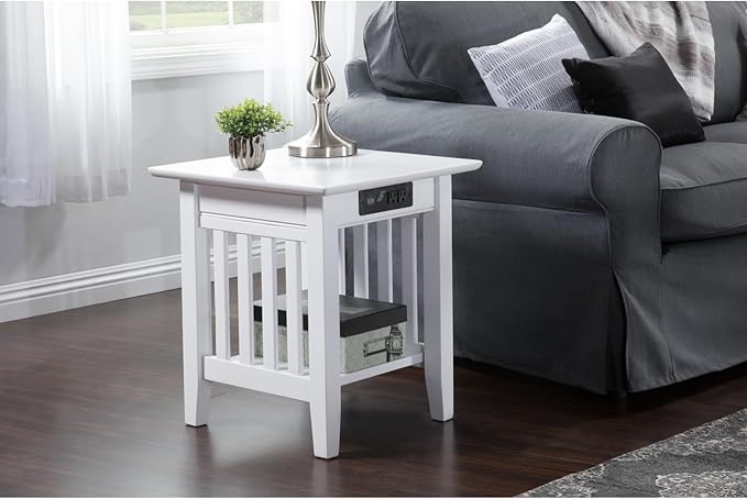 AFI, Mission End Table with Charging Station, White