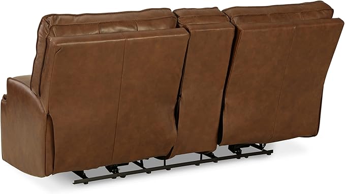 Signature Design by Ashley Francesca Modern Tufted Leather Power Reclining Loveseat with Console and Adjustable Headrest, Dark Brown