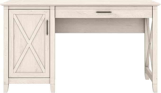 Bush Furniture Key West Computer Desk with Storage, Farmhouse PC Table for Home Office in Linen White Oak, 54W x 24D