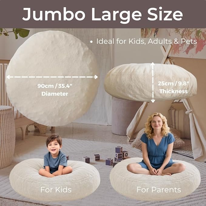 Wonder Space Bean Bag Chair – Soft Foam Filling | Removeable & Washable Cover | Ultra-Soft Plush Fabric - Minimalist Floor Cushion for Kids & Adults, Gaming, Reading and Relaxing, Beige