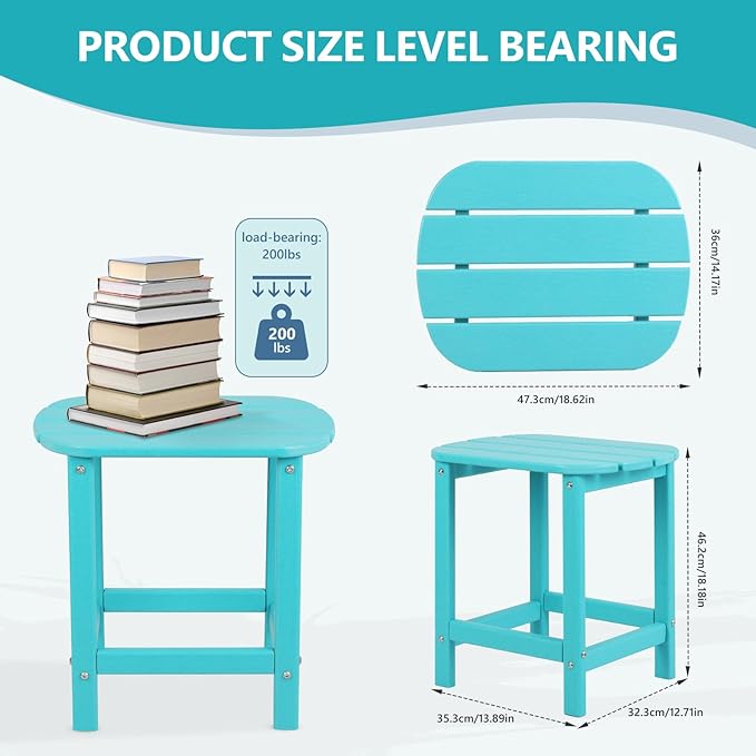 Hdpe Outdoor Adirondack Side Table, Wooden Textured, Set for Patio, Garden, Porch, Pool Composite Patio, Backyard, Bathroom and Indoor, Maintenance & Weather Resistant(Aruba Blue)