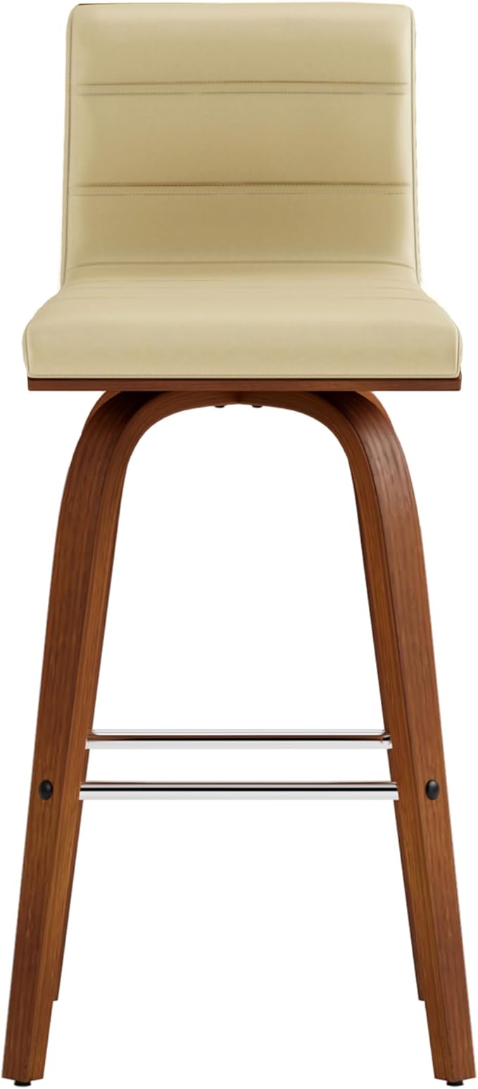 Armen Living Vienna Modern Swivel 26" Counter Height Barstool with Cream Faux Leather and Walnut Wood Finish
