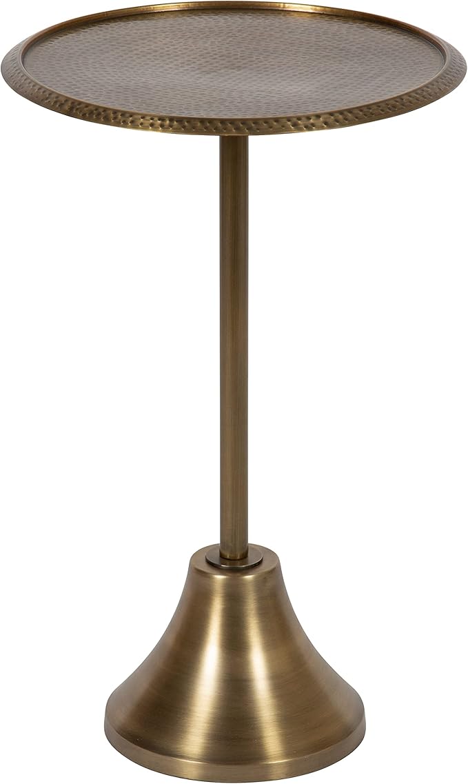 Kate and Laurel Sanzo Modern Round Pedestal Side Table; 15 x 15 x 24; Gold; Decorative End Table with Hammered Tabletop for Use as a Bedroom Nightstand or Living Room Accent