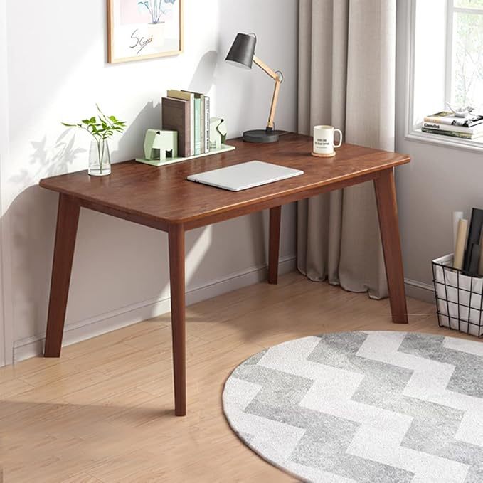 IOTXY Simple Wooden Writing Desk - Modern Minimalist Style PC Laptop Computer Workbench with Solid Wood Legs, 39" W Home Office Work Table for TV Stand Music Video Live Broadcast Workstation, Walnut