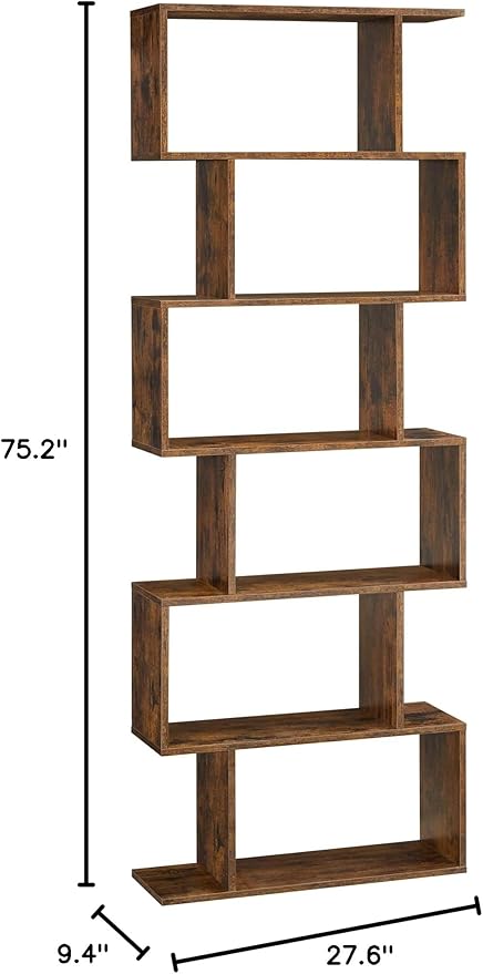 VASAGLE 6-Tier Bookshelf, Tall Display Shelf, Freestanding Storage Shelf, Rustic Brown ULBC61BX Coat Rack, Hall Tree with Shoe Bench for Entryway, Rustic Brown and Black UHSR40B