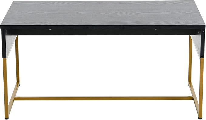 Household Essentials Wrap Rectangular Coffee Table Black Oak Wood Grain and Black Metal