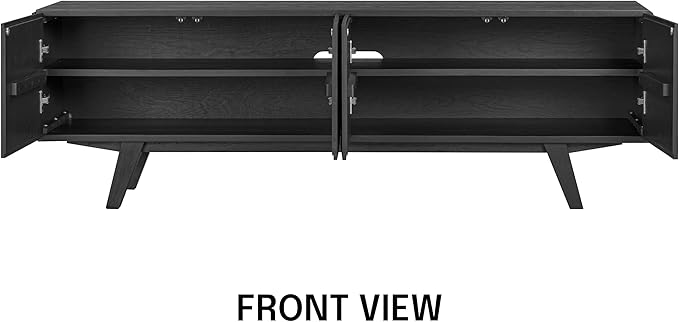 NTC Sapa Mid-Century Modern Solid Wood TV Stand 4-Door Media Console with Carved Geometric Fronts for TVs up to 75", Effortless Assembly, Burnt Black