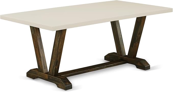 East West Furniture V727FL716-5 5 Piece Dining Room Furniture Set Includes a Rectangle Dining Table with V-Legs and 4 Dark Khaki Linen Fabric Upholstered Chairs, 40x72 Inch, Multi-Color