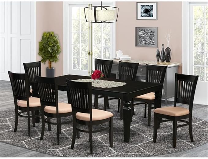 East West Furniture LGVA9-BLK-C 9 Piece Kitchen Table Set Includes a Rectangle Dining Table with Butterfly Leaf and 8 Linen Fabric Dining Room Chairs, 42x84 Inch, Black