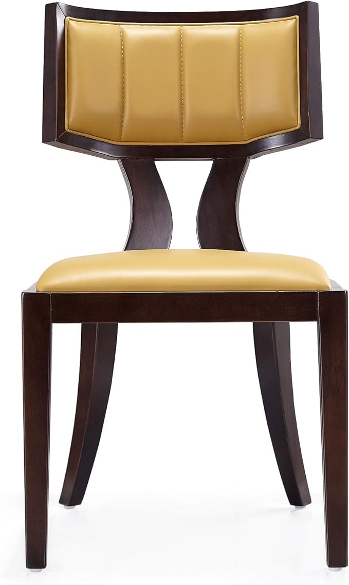 Manhattan Comfort Pulitzer Faux Leather Dining Chairs Set of 2, Solid Beech Wood with Walnut Finish, Iconic Greek Design, Fully Assembled Accent Kitchen Furniture, Camel