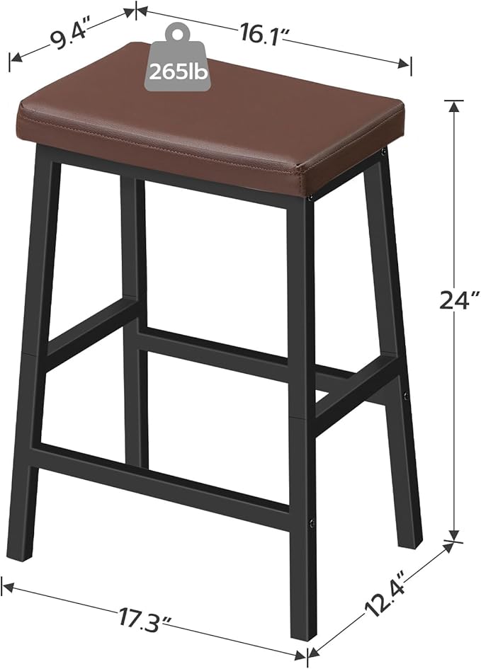 HOOBRO Bar Stools, 24" Set of 2 Bar Chairs, PU Leather Upholstered Breakfast Stools, Easy Assembly, Suitable for Kitchen, Bar, Dining Room, Brown and Black BC01MD01