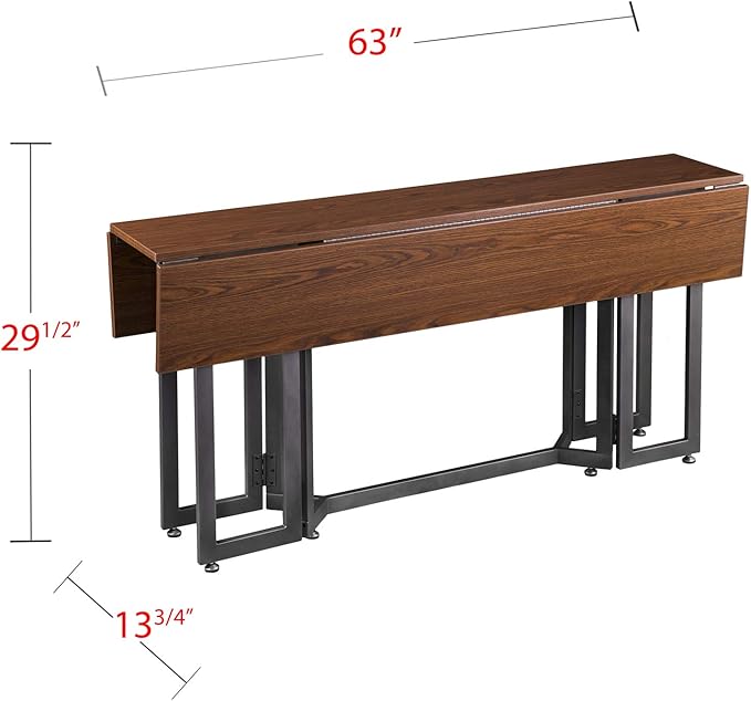 SEI Furniture Driness Drop Leaf Convertible Console to Dining Table, Dark Tobacco, Gunmetal Gray