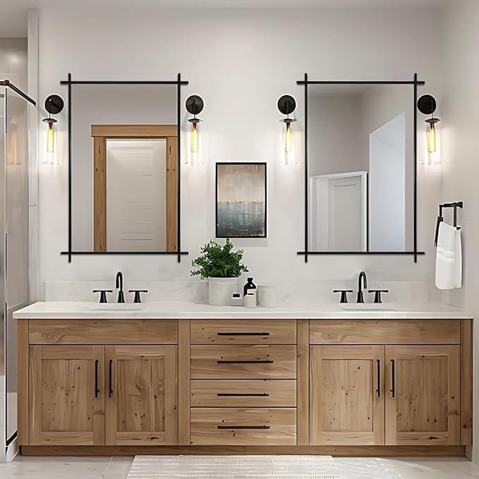 ANDY STAR Black Vintage Bathroom Mirror, 24x36 Inch Cross Corner Mirrors for Bathroom in 1 Inch Stainless Steel Metal Frame Minimalist for Home Decor Wall Mounted Horizontal/Vertical