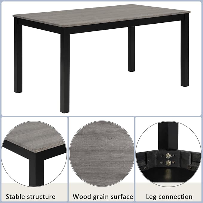 Dining Table Set for 5, 6-Piece Kitchen Table & Chairs Set with Rectangular Table, Bench & 4 Upholstered Chairs, 39'' Dinner Set with Wood Legs & Curved Backrest for Kitchen, Light Black
