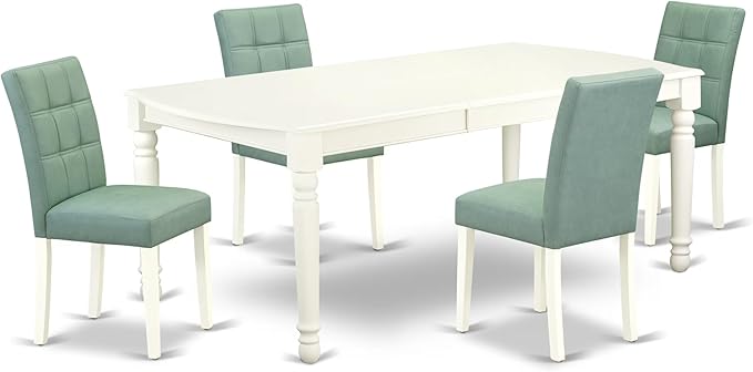 East West Furniture DOAS5-LWH-43 5 Piece Mid Century Modern Dining Set Includes A Wooden Table and 4 Willow Green Polyester Fabric Parsons Chairs, Linen White