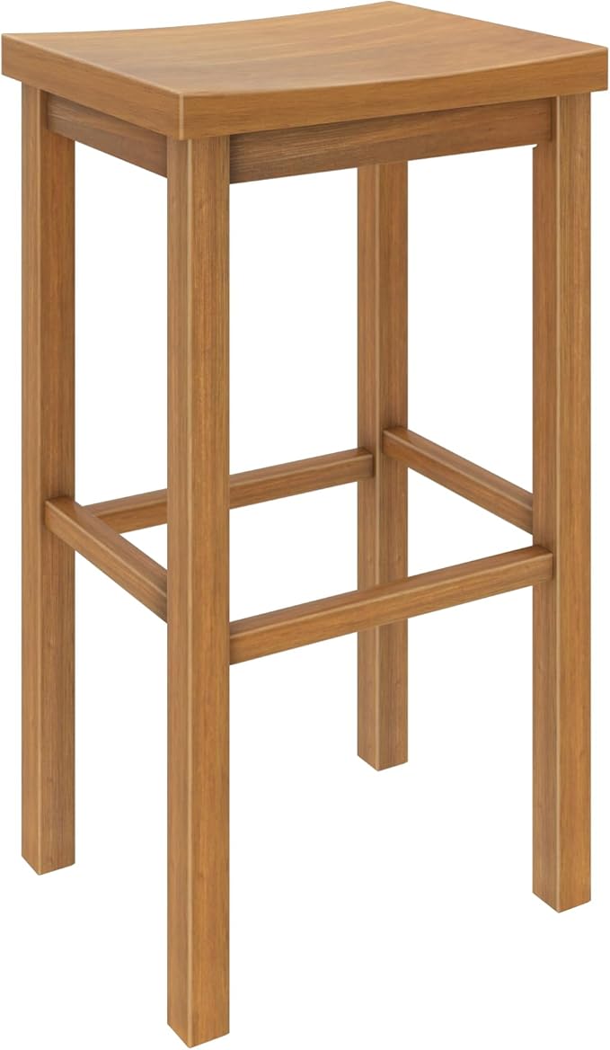 Grain & Grove Smith Collection Solid Wood Bar Stool, 30 inch Saddle-Seat Bar Chair, Backless, Heavy-Duty Construction, Footrest Support, Ideal for Kitchen Islands, Home Bars, and Counters, Pecan