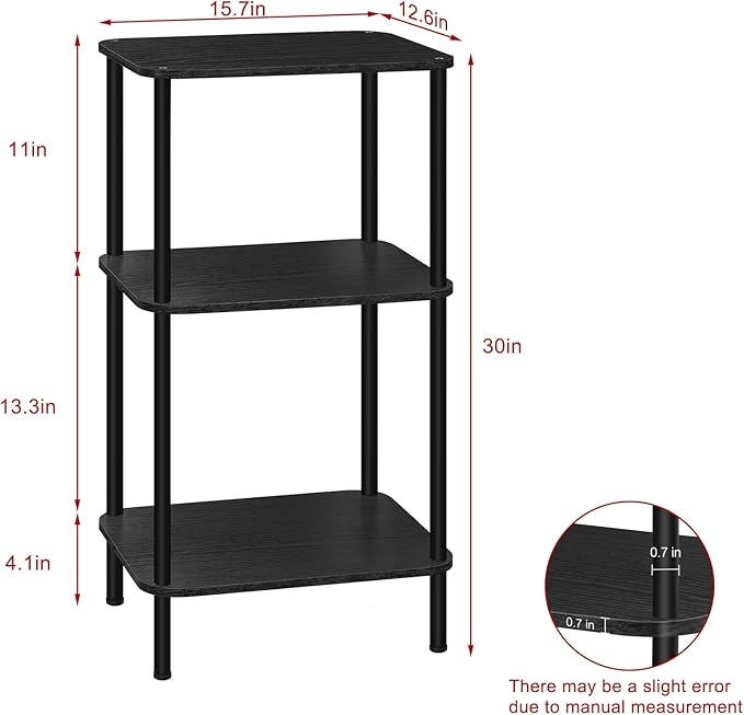 smusei 3 Tier Small End Table Tall Telephone Table with Storage Shelves Black Sidetable for Small Spaces Tall Night Stand Table for Bedroom, Living Room, Office, Sofa Couch