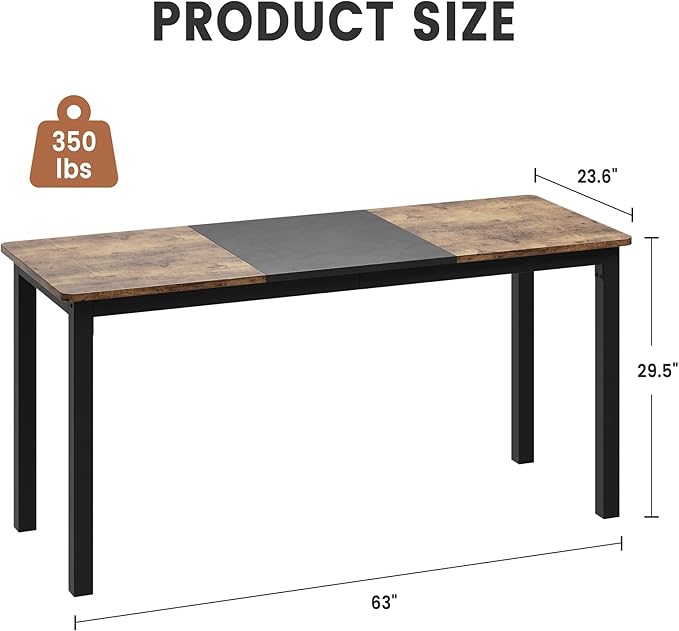 GarveeHome 63 Inch Computer Desk, Modern Office Desk with Metal Frame, Large Gaming Desk, Sturdy Writing Workstation for Study, Home, Office, 23.6" D x 63" W, Black and Brown