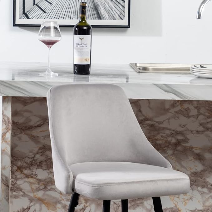 BTEXPERT® Set of 2, Premium upholstered Dining 25" High Counter Back Stool Bar Chairs, barstools Pack Gray Velvet