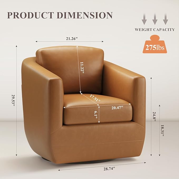 COLAMY 360° Swivel Accent Chair- Comfy Living Room Armchair No-Sag Foam & Sturdy Metal Base with Pillow, Fully Assembled Swivel Accent Single Sofa for Bedroom Living Room, Office, Brown