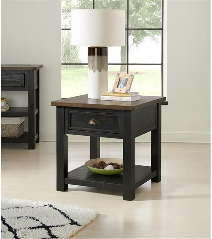 Martin Svensson Home Solid Wood End Table, Black with Brown Top