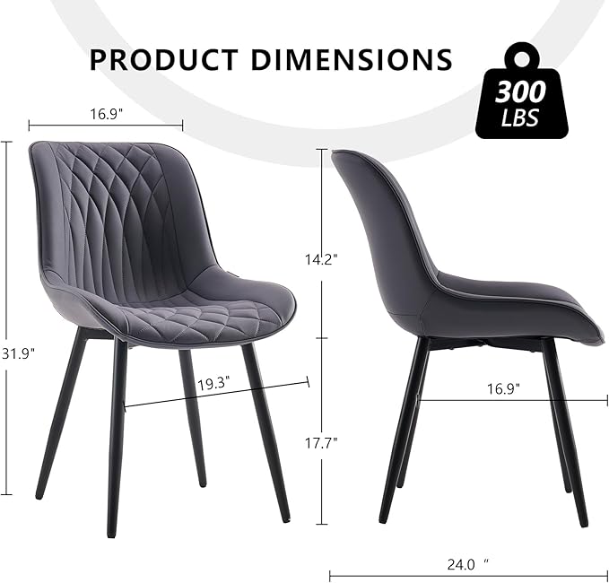 YOUNIKE Dining Chairs Set of 2 with High Backs Mid Century Modern Kitchen Dining Room Chairs PU Faux Leather Upholstered Comfortable Wide Padded Accent Side Chair for Living Room Grayish Purple