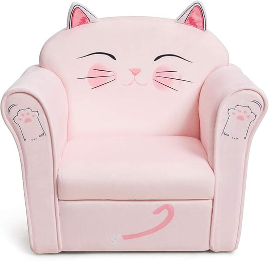 Costzon Kids Couch, Children's Sofa Armrest Chair with Pattern, Toddler Furniture w/Sturdy Wood Construction, Preschool, Lightweight Kids Couch Sofa Chair for Aged 1-5 Boys & Girls Gifts Presents, Cat