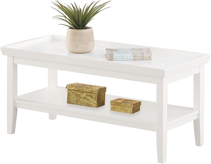 Convenience Concepts Ledgewood Coffee Table 42" - Modern Center Room Accent with Storage Shelf for Transitional, Traditional Living & Family Room, White