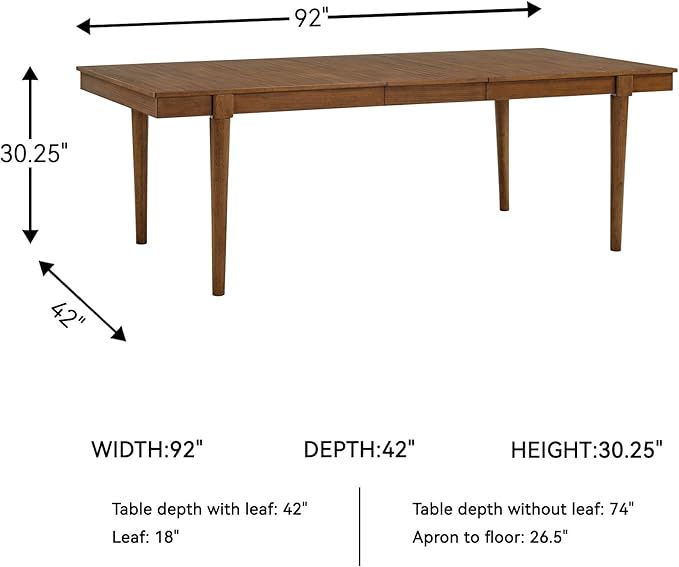 Signature Design by Ashley Lyncott Mid-Century Dining Extension Table with Removable Center Leaf, Dark Brown