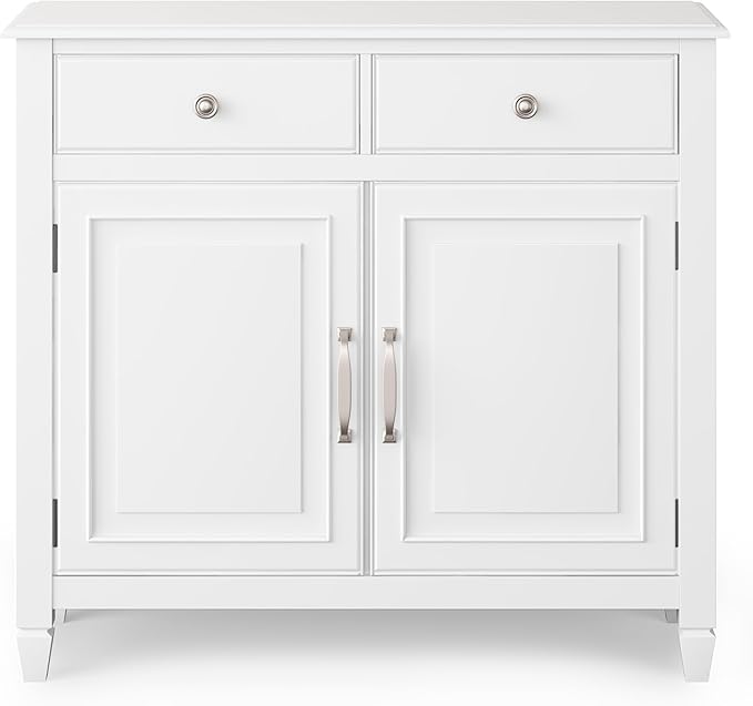 SIMPLIHOME Connaught 40-inch Wide Solid Wood Storage Cabinet in White for Entryway, Living Room, Organizer for Hats, Gloves, Shoes, Keys, Slim Design, Traditional Style