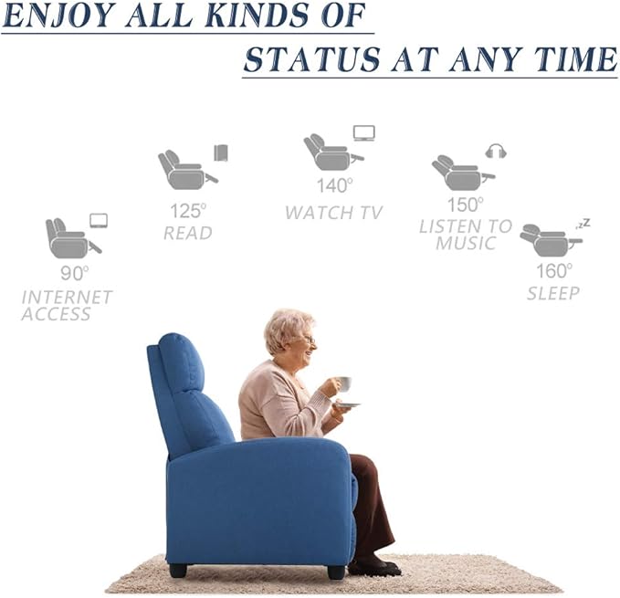 BestMassage | Recliner Chair | with 2 Point Massage Function | Textile Blue | with Lumbar Support, Adjustable Push Back, Footrest & Padded Seat | Easy Assembly | for Living Room, Home Theatre