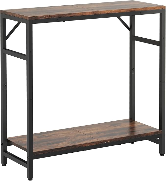 Narrow Console Table, Small Entryway Table with 2 Support Bar, 2 Tier Sofa Table, 29.5" Thin Couch Table, Display Table, Side Table for Living Room, Hallway, Bedroom, Rustic Brown