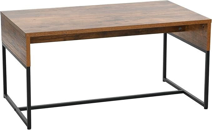 Household Essentials Wrap Rectangular Coffee Table Rustic Hickory Wood Grain and Black Metal